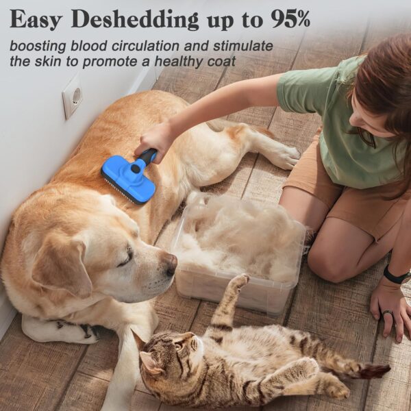 Swihauk Self Cleaning Slicker Brush - Skin Friendly Deshedding Grooming Tool for Dogs & Cats, Suitable for Shedding & Haired Pets, with Pet Supplies Accessories, Blue - Image 2