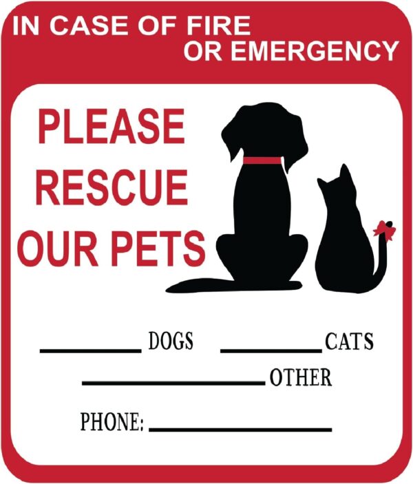 in Case of Fire Or Emergency Please Rescue Our Pets 5 Inch Front Door Window Alarm Alert Animal Pet Dog Cat Kitten Bird Rabbit Rescue House Home RV Safety CS1414-2PK