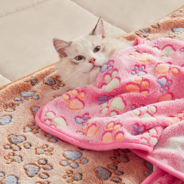 1 Pack 3 Blankets Super Soft Fluffy Premium Fleece Pet Blanket Flannel Throw for Dog Puppy Cat Paw Brown/Pink/White Small(23x16 inch) - Image 6