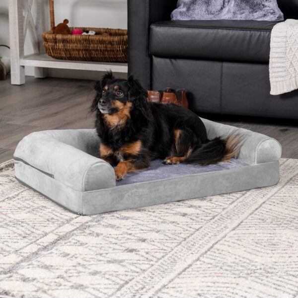 Furhaven Orthopedic Dog Bed for Medium/Small Dogs w/ Removable Bolsters & Washable Cover, For Dogs Up to 35 lbs - Faux Fur & Velvet Sofa - Smoke Gray, Medium - Image 9