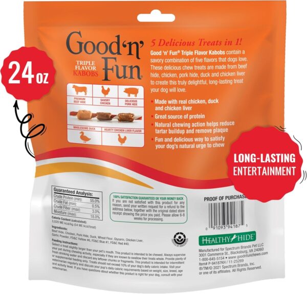 Good ‘n’ Fun Triple Flavor Kabobs Chews for All Dogs, 24 Ounces, Treat Your Dog to Chews Made from Beef Hide, Real Chicken, Pork Hide, Duck and Chicken Liver - Image 4