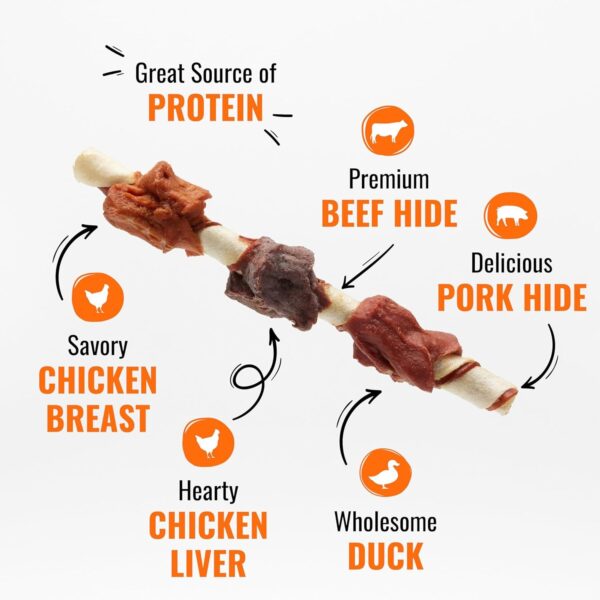 Good ‘n’ Fun Triple Flavor Kabobs Chews for All Dogs, 24 Ounces, Treat Your Dog to Chews Made from Beef Hide, Real Chicken, Pork Hide, Duck and Chicken Liver - Image 3