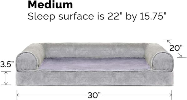 Furhaven Orthopedic Dog Bed for Medium/Small Dogs w/ Removable Bolsters & Washable Cover, For Dogs Up to 35 lbs - Faux Fur & Velvet Sofa - Smoke Gray, Medium - Image 5
