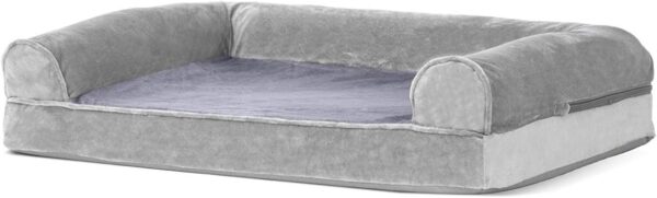 Furhaven Orthopedic Dog Bed for Medium/Small Dogs w/ Removable Bolsters & Washable Cover, For Dogs Up to 35 lbs - Faux Fur & Velvet Sofa - Smoke Gray, Medium - Image 4