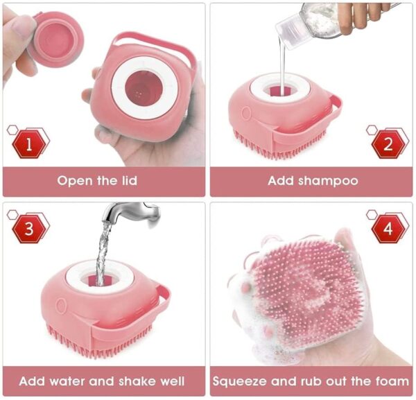 Pet Bath Massage Brush Puppy Dog Cat Grooming Cleaning Soft (Pink) - Image 3