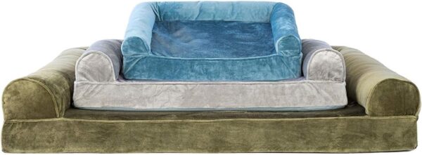 Furhaven Orthopedic Dog Bed for Medium/Small Dogs w/ Removable Bolsters & Washable Cover, For Dogs Up to 35 lbs - Faux Fur & Velvet Sofa - Smoke Gray, Medium
