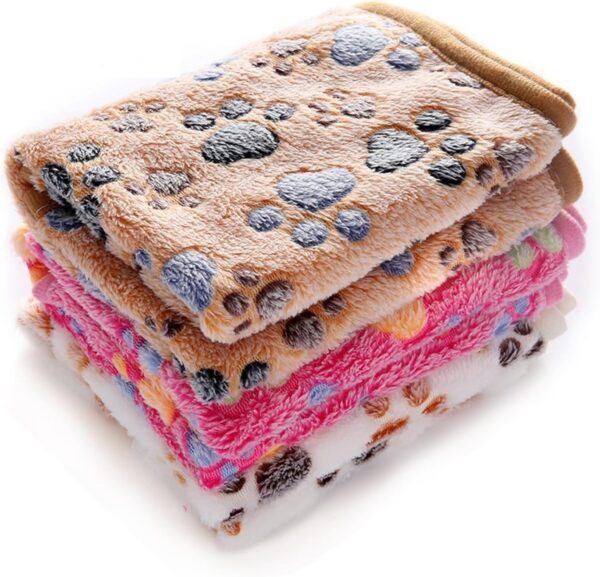 1 Pack 3 Blankets Super Soft Fluffy Premium Fleece Pet Blanket Flannel Throw for Dog Puppy Cat Paw Brown/Pink/White Small(23x16 inch) - Image 5