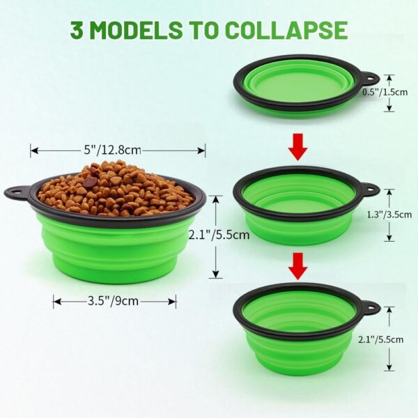 Dog Bowl Pet Collapsible Bowls, 2 Pack for Cats Dogs, Portable Pet Feeding Watering Dish for Walking Parking Traveling with 2 Carabiners (Small, Blue+Green) - Image 2