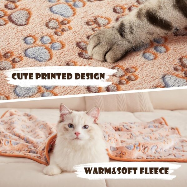 1 Pack 3 Blankets Super Soft Fluffy Premium Fleece Pet Blanket Flannel Throw for Dog Puppy Cat Paw Brown/Pink/White Small(23x16 inch) - Image 2