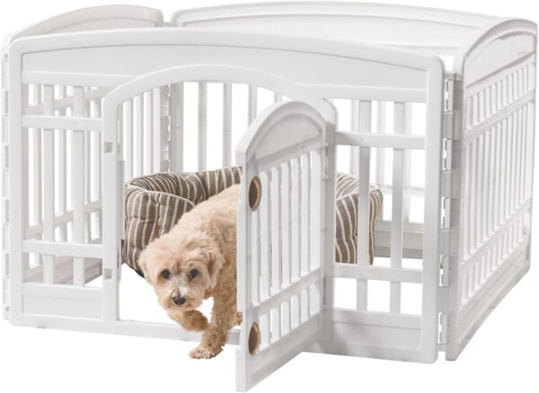 IRIS USA 24" 4-Panel Pet Dog Puppy Playpen with Door, for Puppies and Small Dogs, Keep Pets Secure, Easy Assemble, Fold It Down, Easy Storing, Customizable, White - Image 6