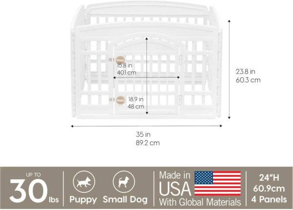 IRIS USA 24" 4-Panel Pet Dog Puppy Playpen with Door, for Puppies and Small Dogs, Keep Pets Secure, Easy Assemble, Fold It Down, Easy Storing, Customizable, White - Image 5