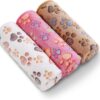 1 Pack 3 Blankets Super Soft Fluffy Premium Fleece Pet Blanket Flannel Throw for Dog Puppy Cat Paw Brown/Pink/White Small(23x16 inch) - Image 3
