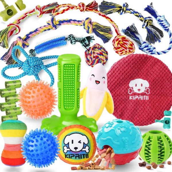 KIPRITII 25 Pack Various Puppy Dog Toys for Teething, Entertainment & Interaction, Puppy Chew Toys Pack with Rope Toy, Treat Balls and Dog Squeaky Toys for Puppy & Small Dogs - Image 5