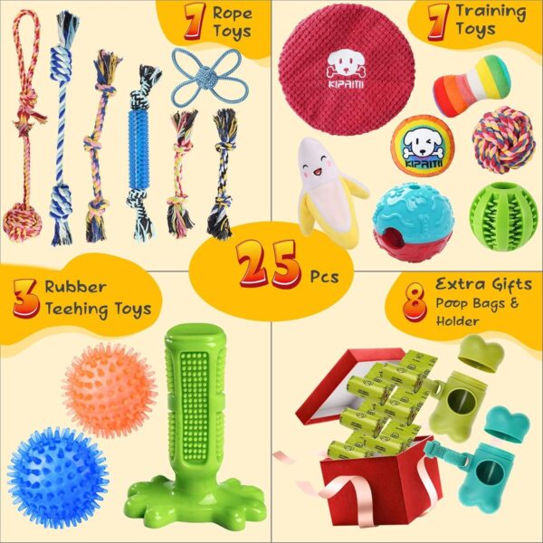 KIPRITII 25 Pack Various Puppy Dog Toys for Teething, Entertainment & Interaction, Puppy Chew Toys Pack with Rope Toy, Treat Balls and Dog Squeaky Toys for Puppy & Small Dogs - Image 3