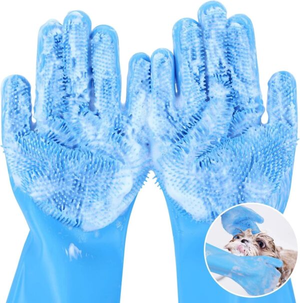 Pecute Pet Grooming Gloves - Heat Resistant Silicone Gloves with High-Density Teeth, Enhanced Five Finger Design for Bathing and Massaging Dogs and Cats, Blue - Image 5