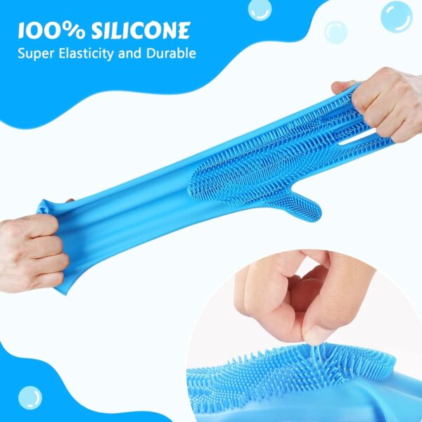 Pecute Pet Grooming Gloves - Heat Resistant Silicone Gloves with High-Density Teeth, Enhanced Five Finger Design for Bathing and Massaging Dogs and Cats, Blue - Image 2