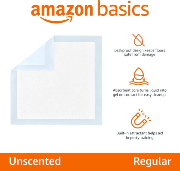 Amazon Basics Dog and Puppy Pee Pads with Leak-Proof Quick-Dry Design for Potty Training, Standard Absorbency, Regular Size, 22 x 22 Inches, Pack of 100, Blue & White - Image 5